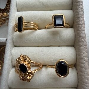 Bundle of 4 Gold and Black Size 7 Ring Set